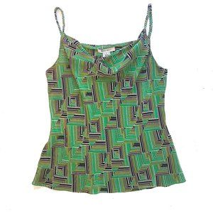 Y2K silk cami green geometric print by Nine West Medium